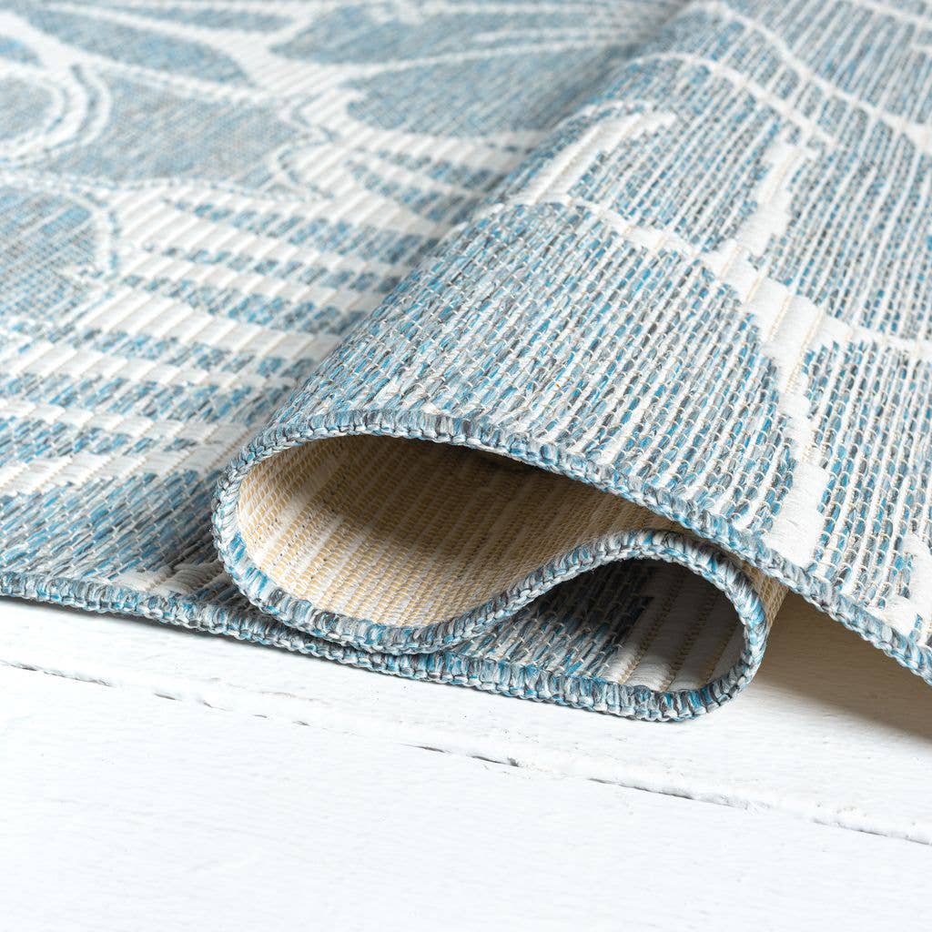 Ocean Blue Tropical Flower Indoor/Outdoor Area Rug: 7'9" x 10'2"