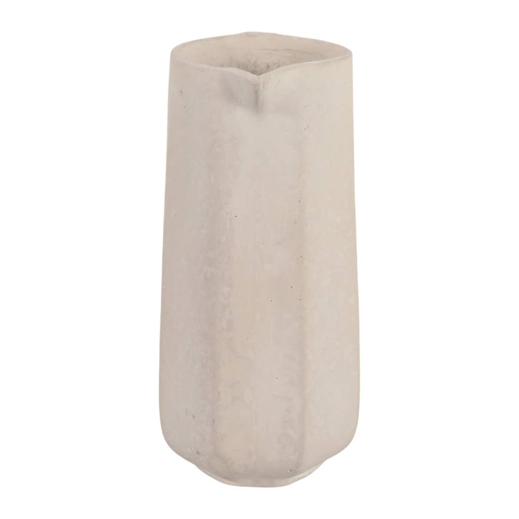 Decorative Vase - Ivory Paper Mache with Rattan Handle, 11in