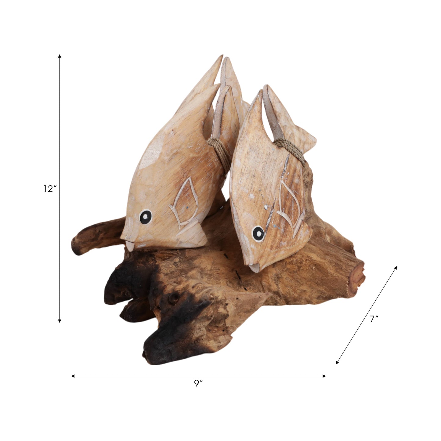 Figurine - Brown Wood Swimming Fish on Branch, 12 in