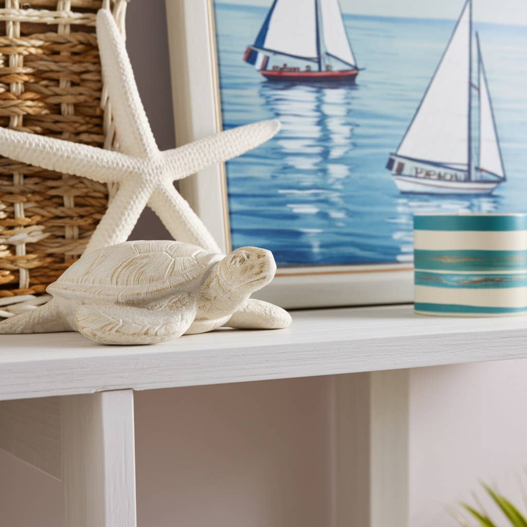 Decorative Figurine - Ivory Resin Solid Sea Turtle. 10 in.