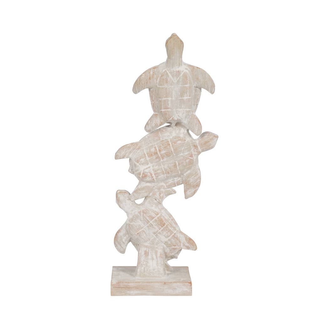 Figurine - Ivory/White Resin Stacked Sea Turtles, 16 in.