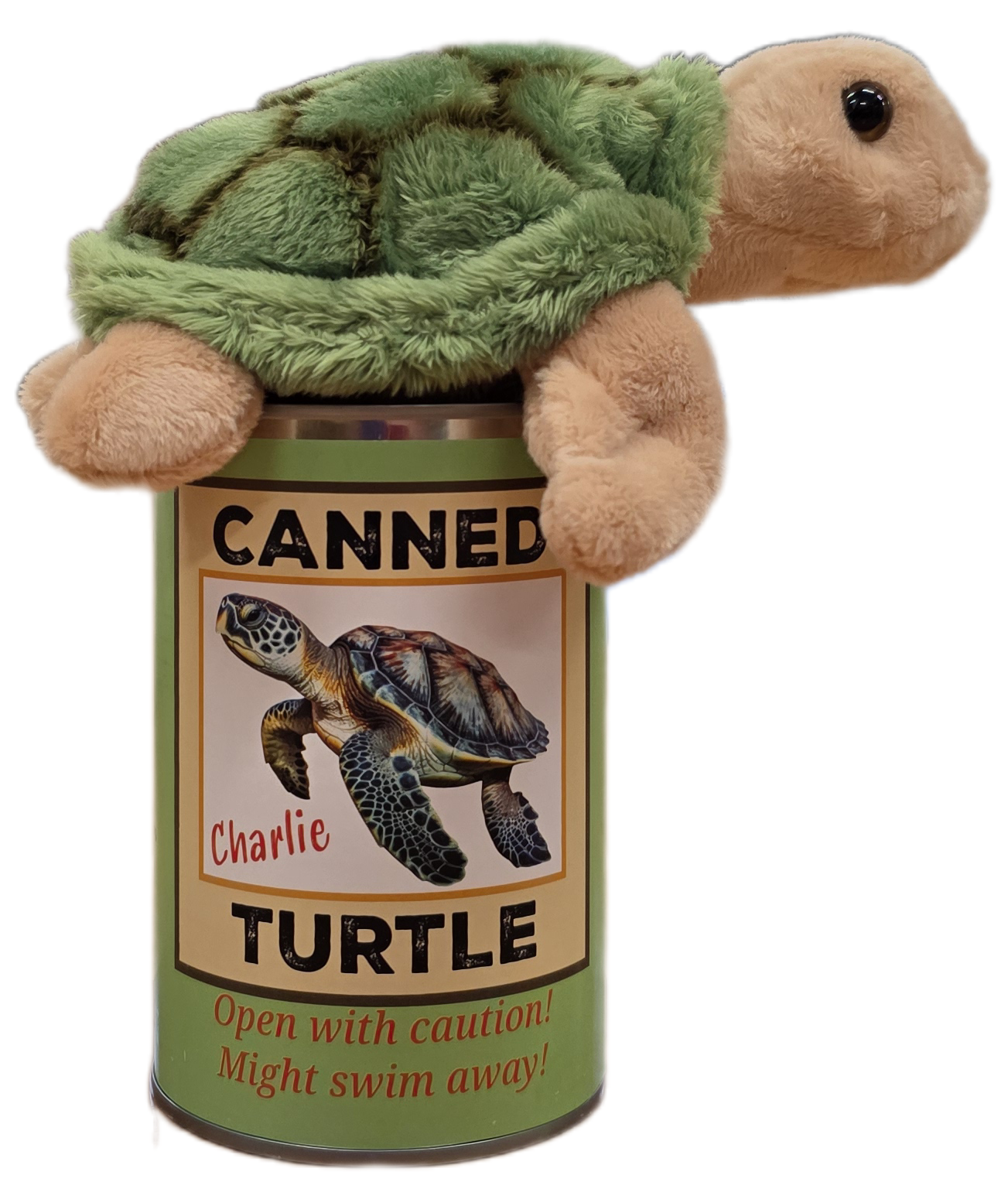 Canned Sea Turtle Stuffed Animal Plush w/Jokes | Unique Gift: Pop Top Lid