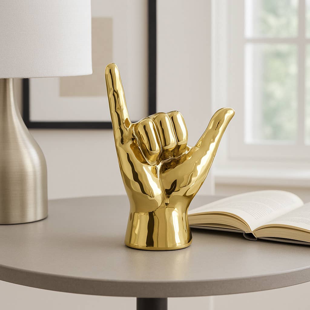 Decorative Sculpture - Gold Ceramic Hang Loose Hand, 7 in.