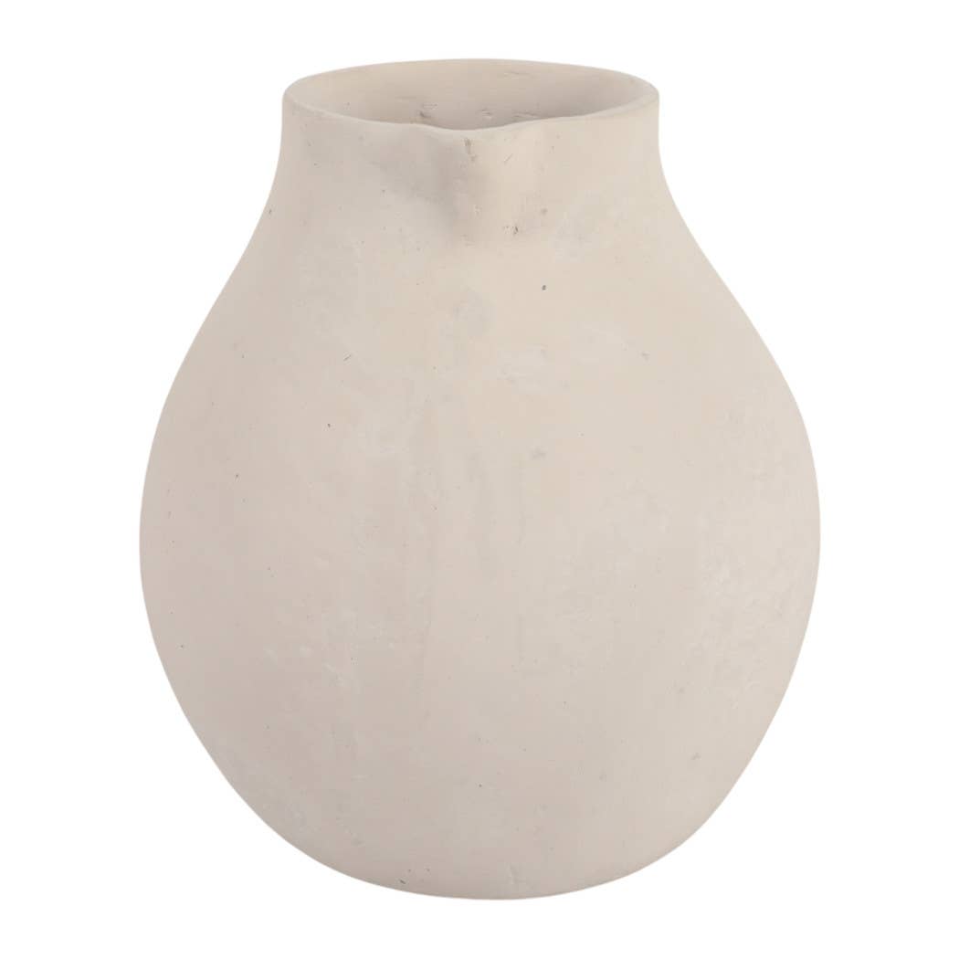 Vase - Ivory Pottery Paper Mache with Rattan Handle, 12 in