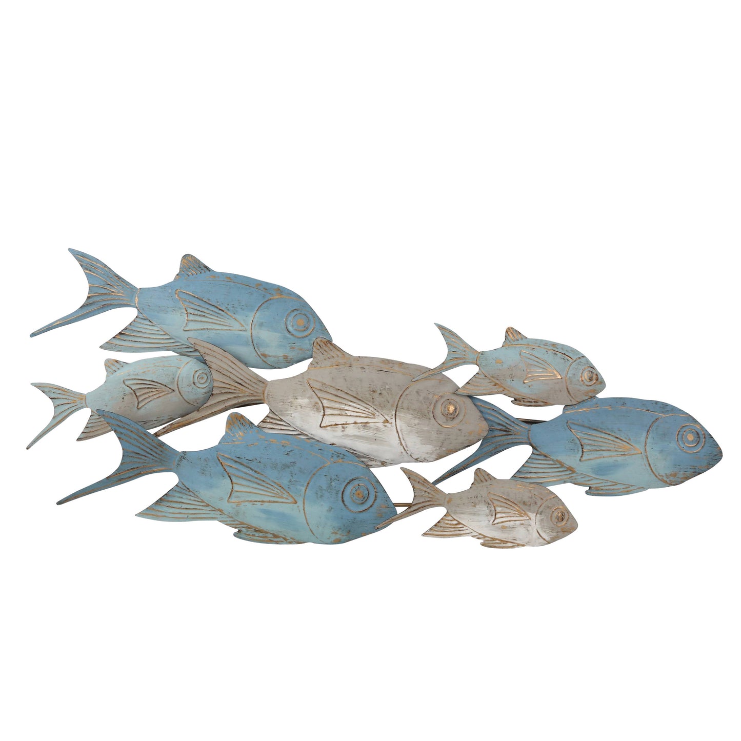 Wall Decor - Blue Metal Coastal School of Fish, 41x17 in.