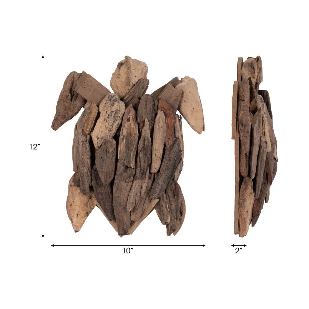 Driftwood Coastal Turtle Wall Figurine - Brown, 12 in.