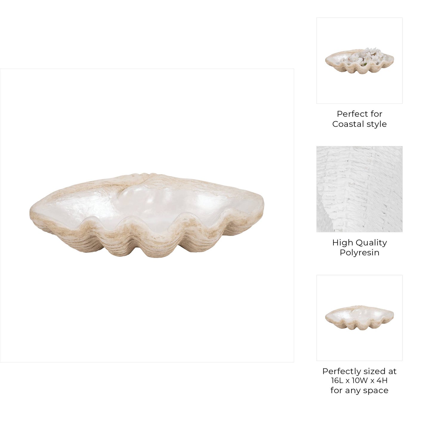 Decorative Bowl - Ivory Resin Coastal Wavy Rim, 16 in.