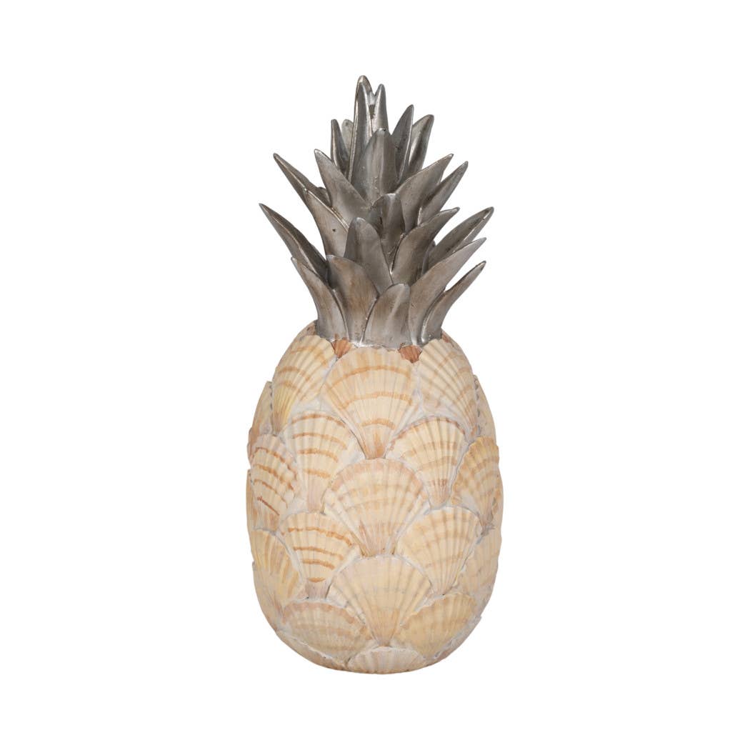 Sculpture - Ivory/Green Resin Seashell Pineapple, 13 in.