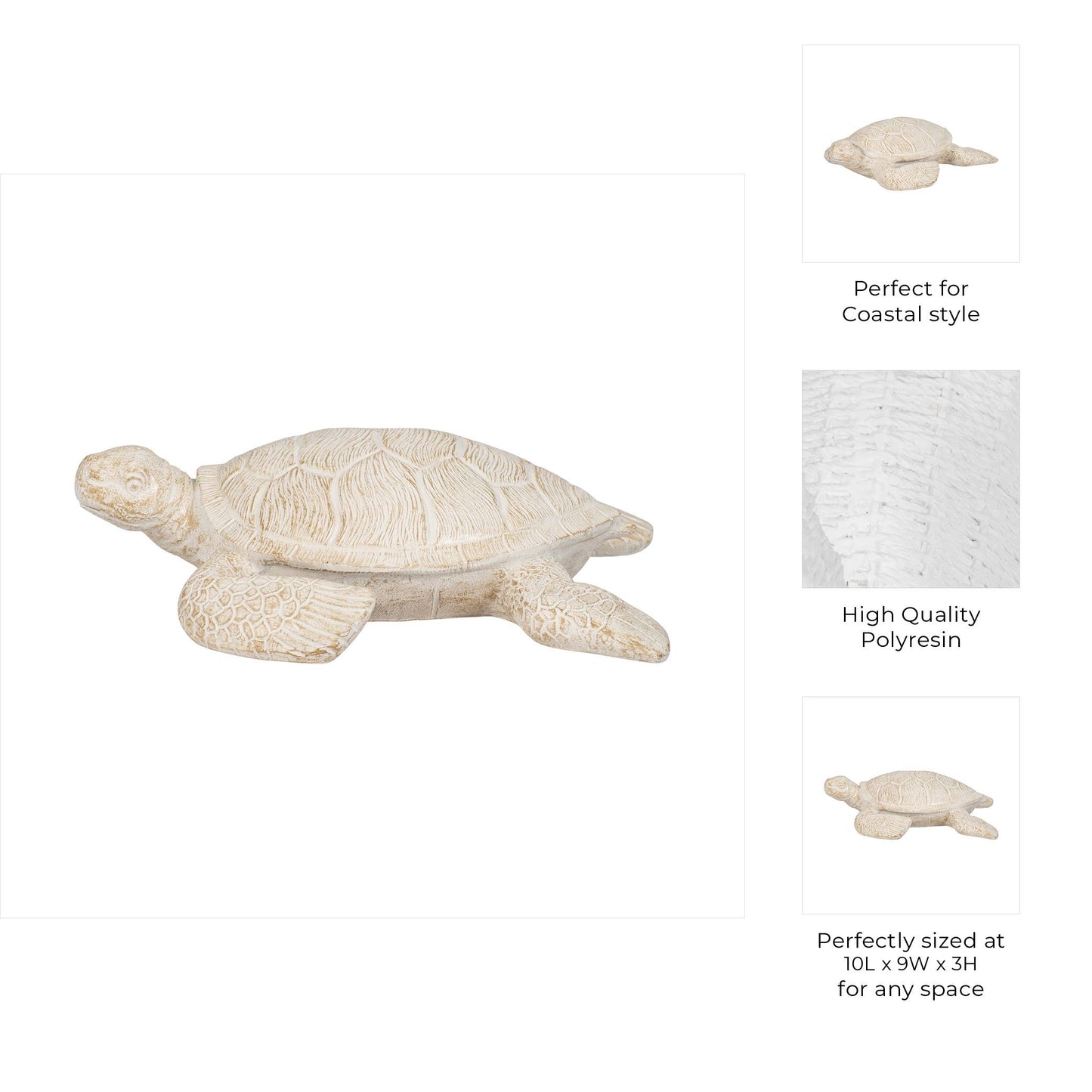 Decorative Figurine - Ivory Resin Solid Sea Turtle. 10 in.