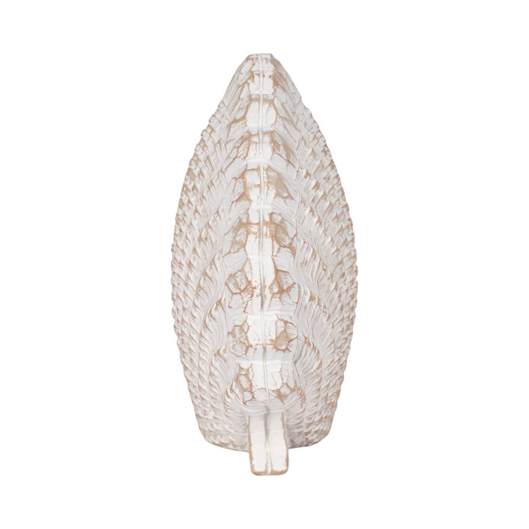 White 8 in. Resin Sea Scallop Shell Woven Pattern Figurine
