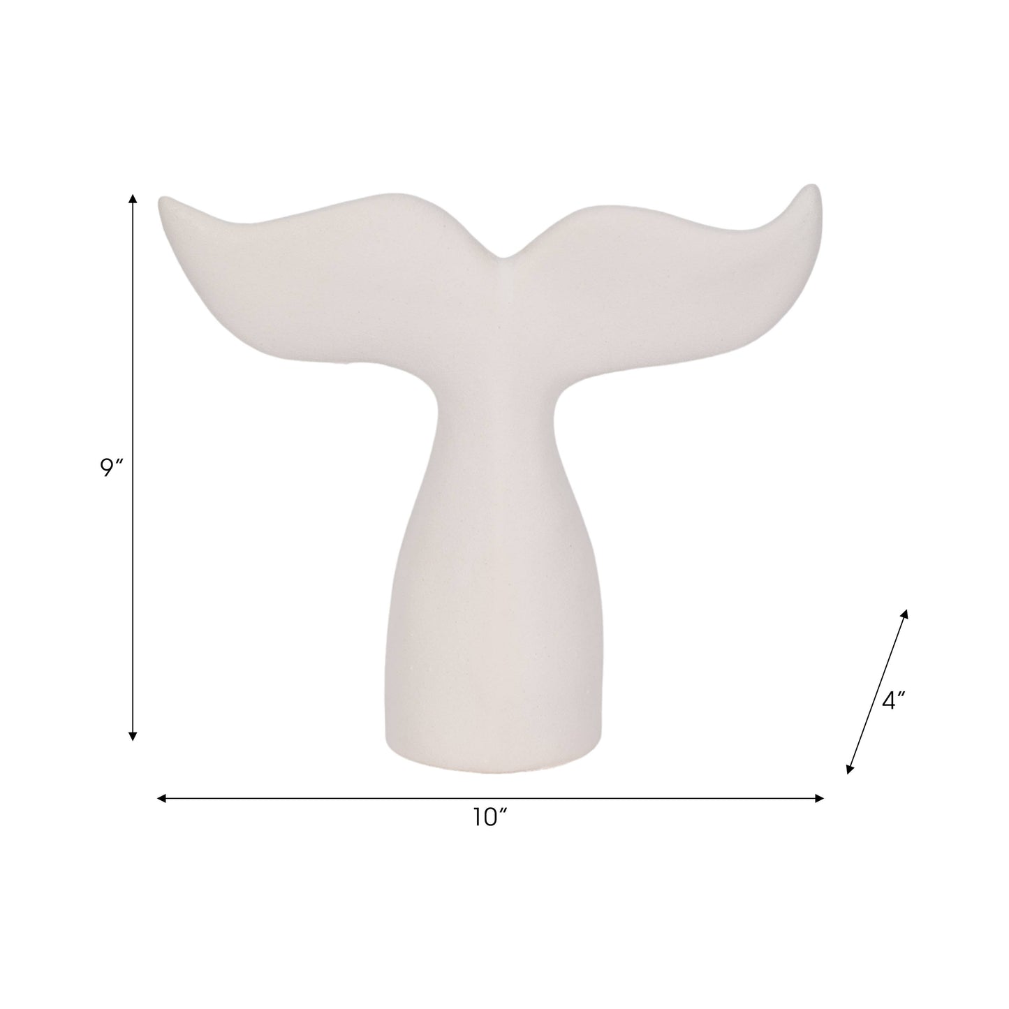 Figurine - White Ceramic Textured Whale Tail, 10 in.