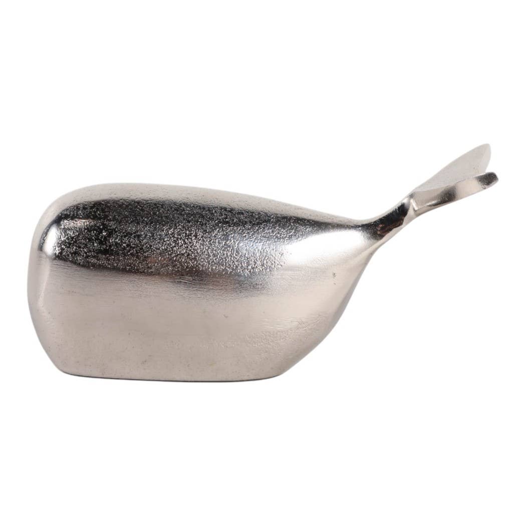 Decorative Figurine - Silver Metal Whale, 7 in.