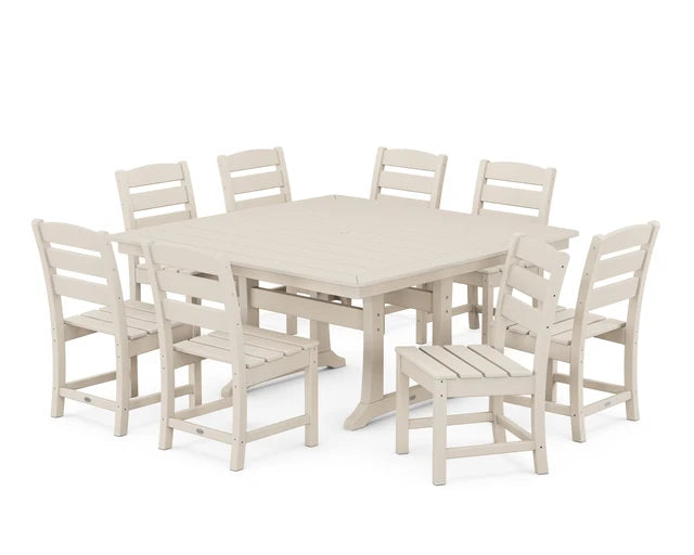 Polywood Lakeside 9-Piece Nautical Trestle Dining Set in Sand