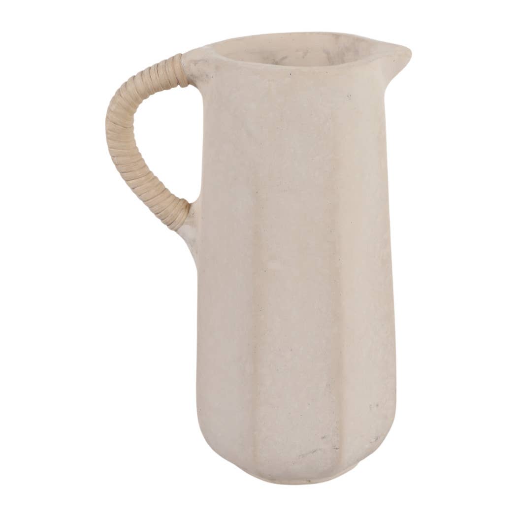 Decorative Vase - Ivory Paper Mache with Rattan Handle, 11in