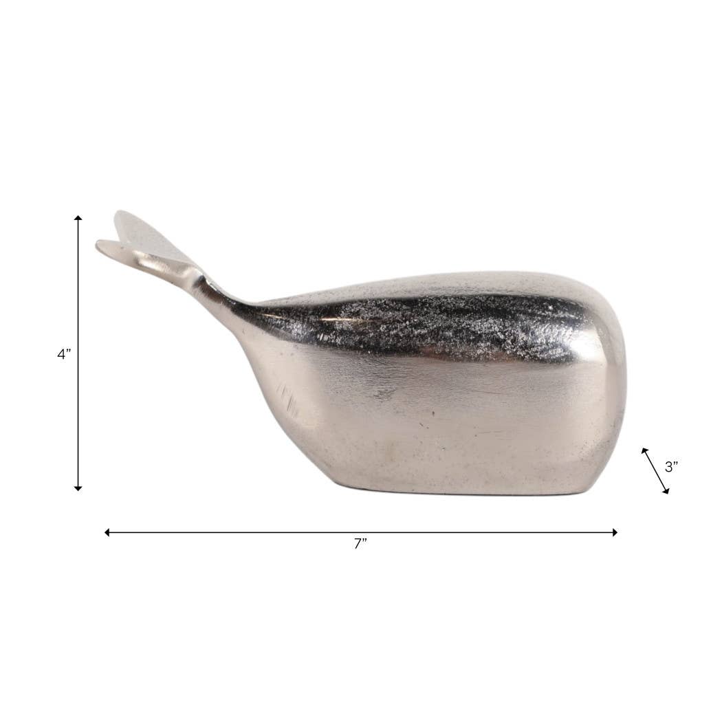 Decorative Figurine - Silver Metal Whale, 7 in.