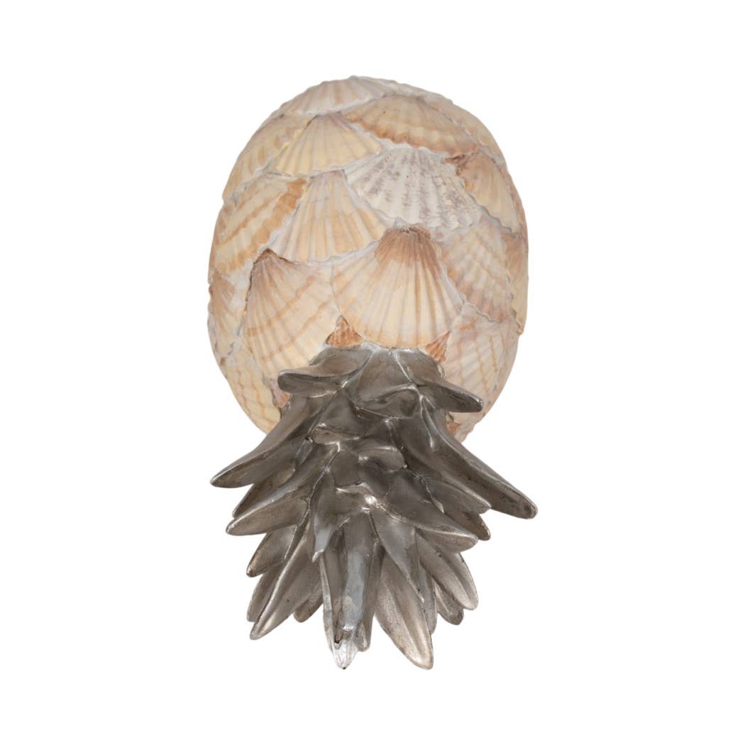 Sculpture - Ivory/Green Resin Seashell Pineapple, 13 in.
