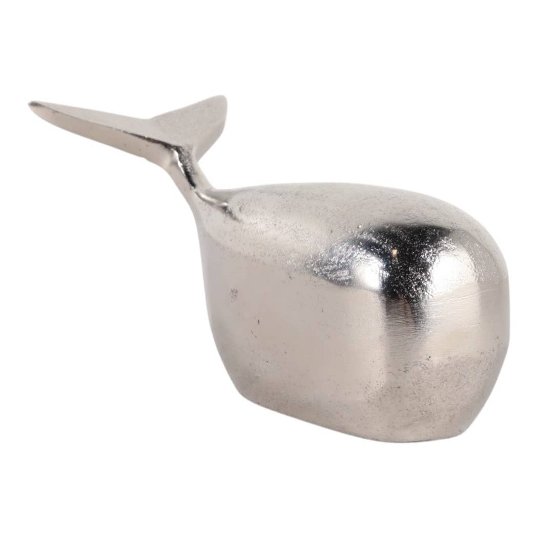 Decorative Figurine - Silver Metal Whale, 7 in.