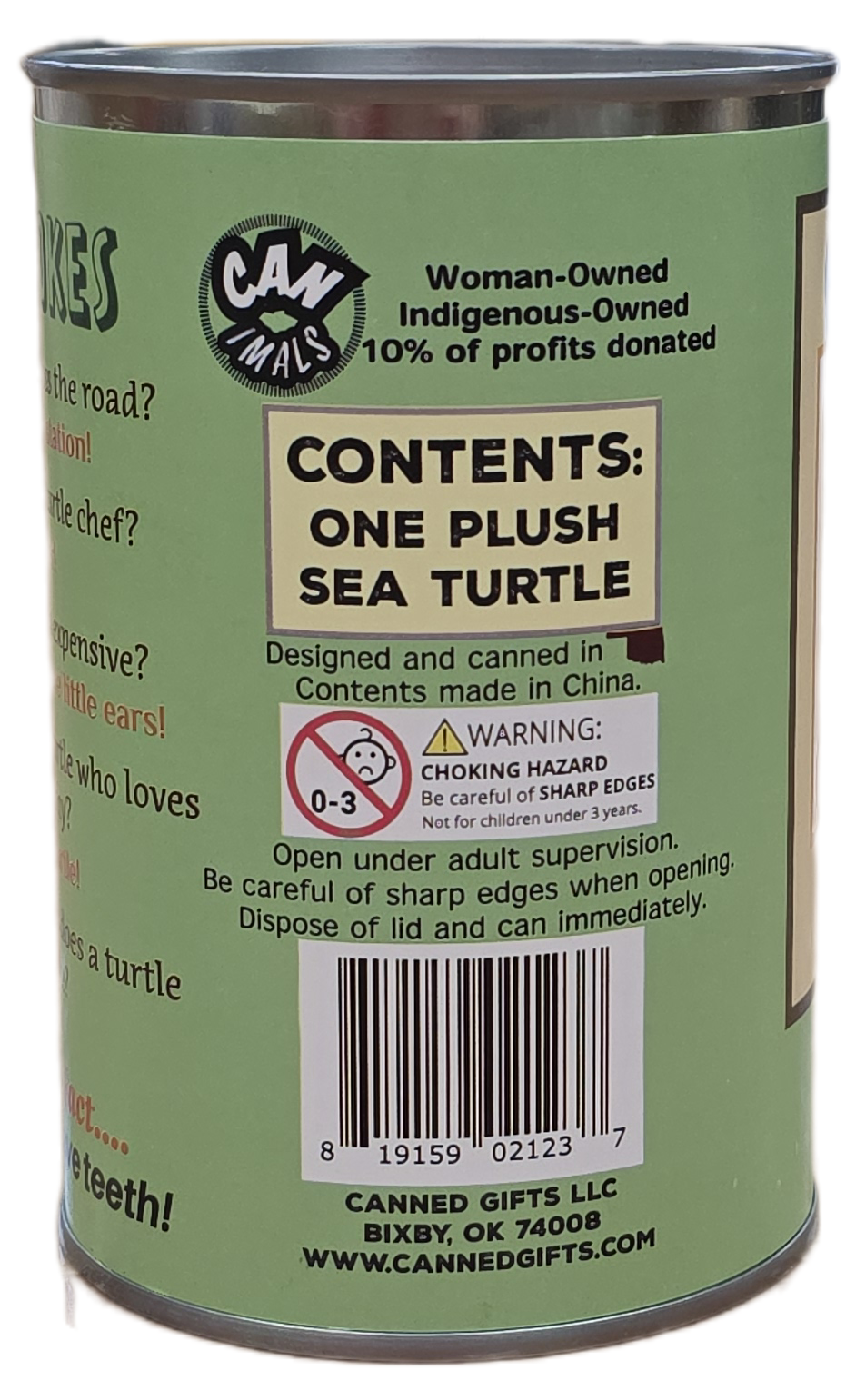 Canned Sea Turtle Stuffed Animal Plush w/Jokes | Unique Gift: Pop Top Lid
