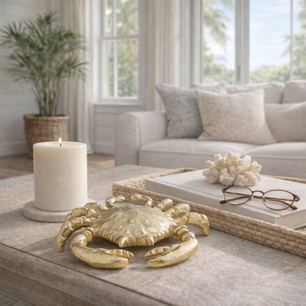Decorative Figurine - Gold Metal Coastal Crab Decor, 7 in.
