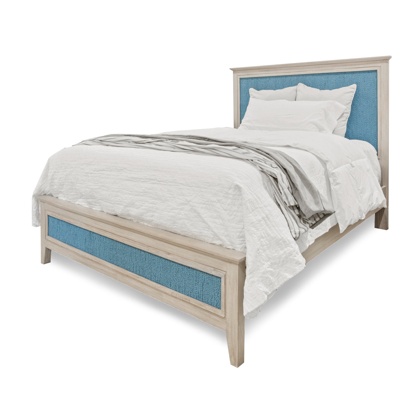 Ocean Isles King Woven Bed Ocean Blue and Aged Ivory Finish