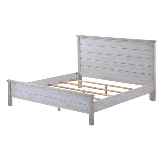 Geneva Queen Panel Solidwood Bed with Elegant Distressed Grey White Finish