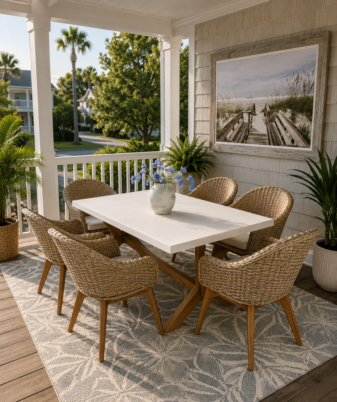 Parks Outdoor 6 Top Table w/6 Bucket Chairs