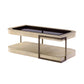 Rio Vista Cocktail Table with Casters and tempered glass. Muted Earth Tones and Clay Finish