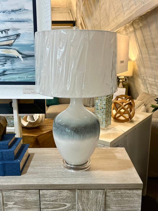 Lux Lighting Ombre Stunning Blue Tone Glass Table Lamps with Linen Shade