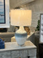 Lux Lighting Ombre Stunning Blue Tone Glass Table Lamps with Linen Shade