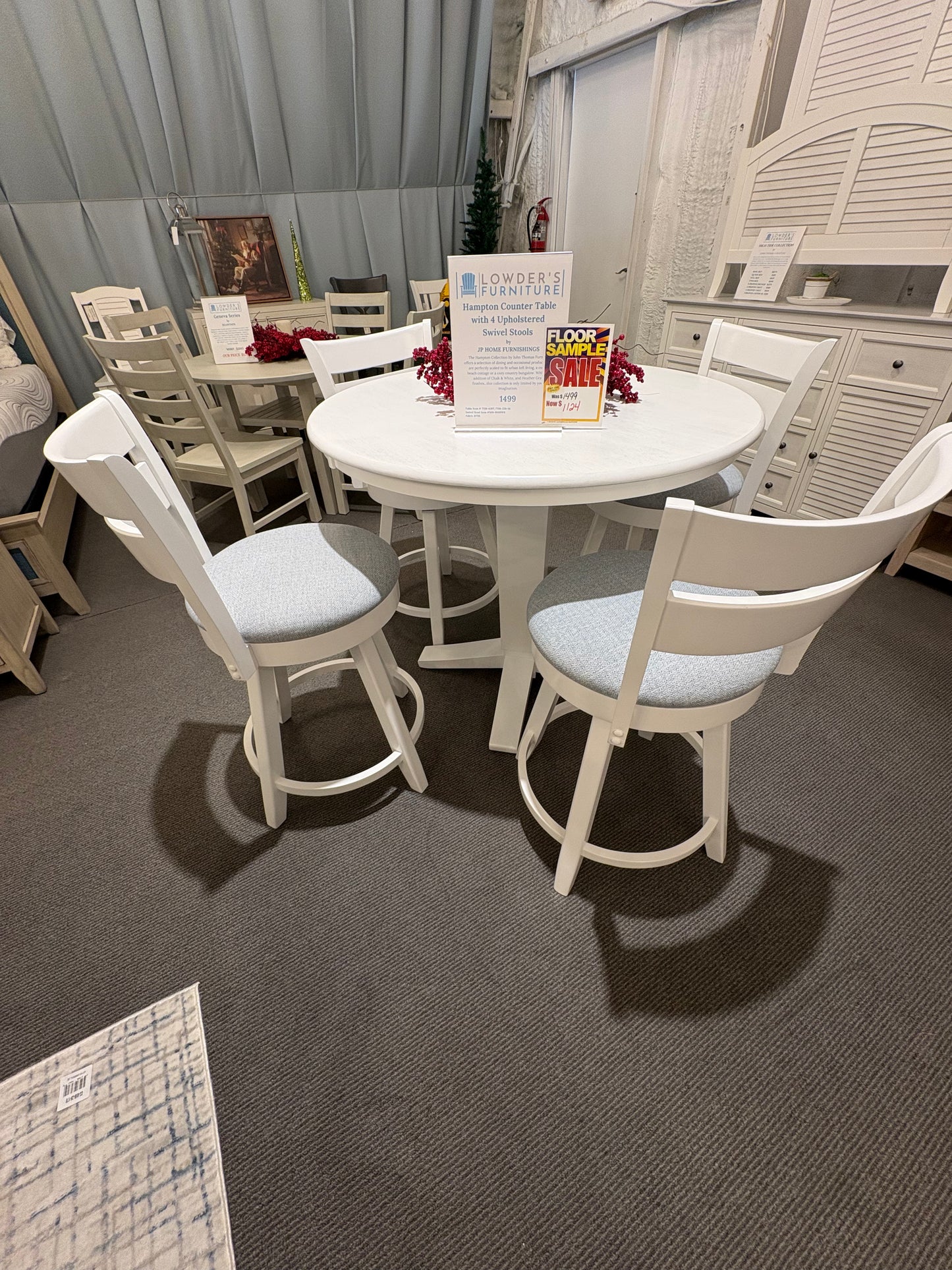 Hampton Counter Table w/ 4 Upholstered Swivel Stools