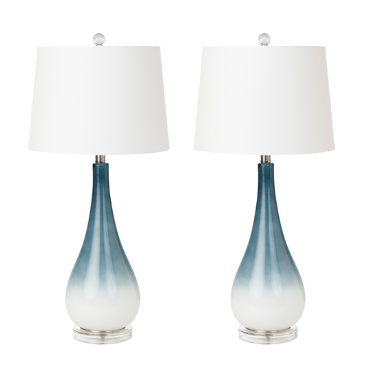 Lux Lighting  Stunning Ombre Black/White Glass Table Lamps with Linen Shade (Set of 2) 3-Way Switch