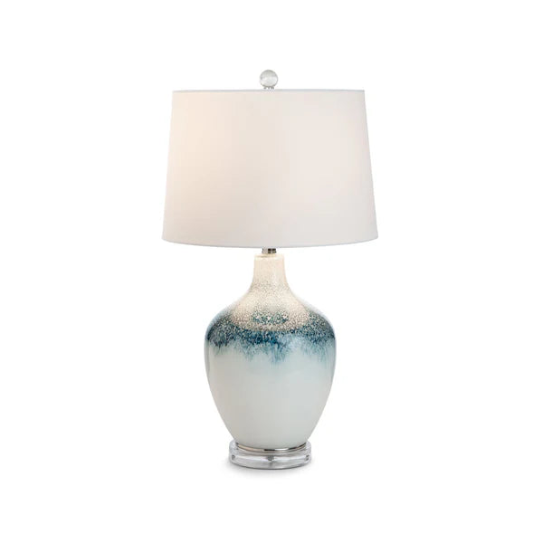 Lux Lighting Baldwyn Coastal Ombre Blue/White Glass Table Lamps with Linen Shade - Set of 2
