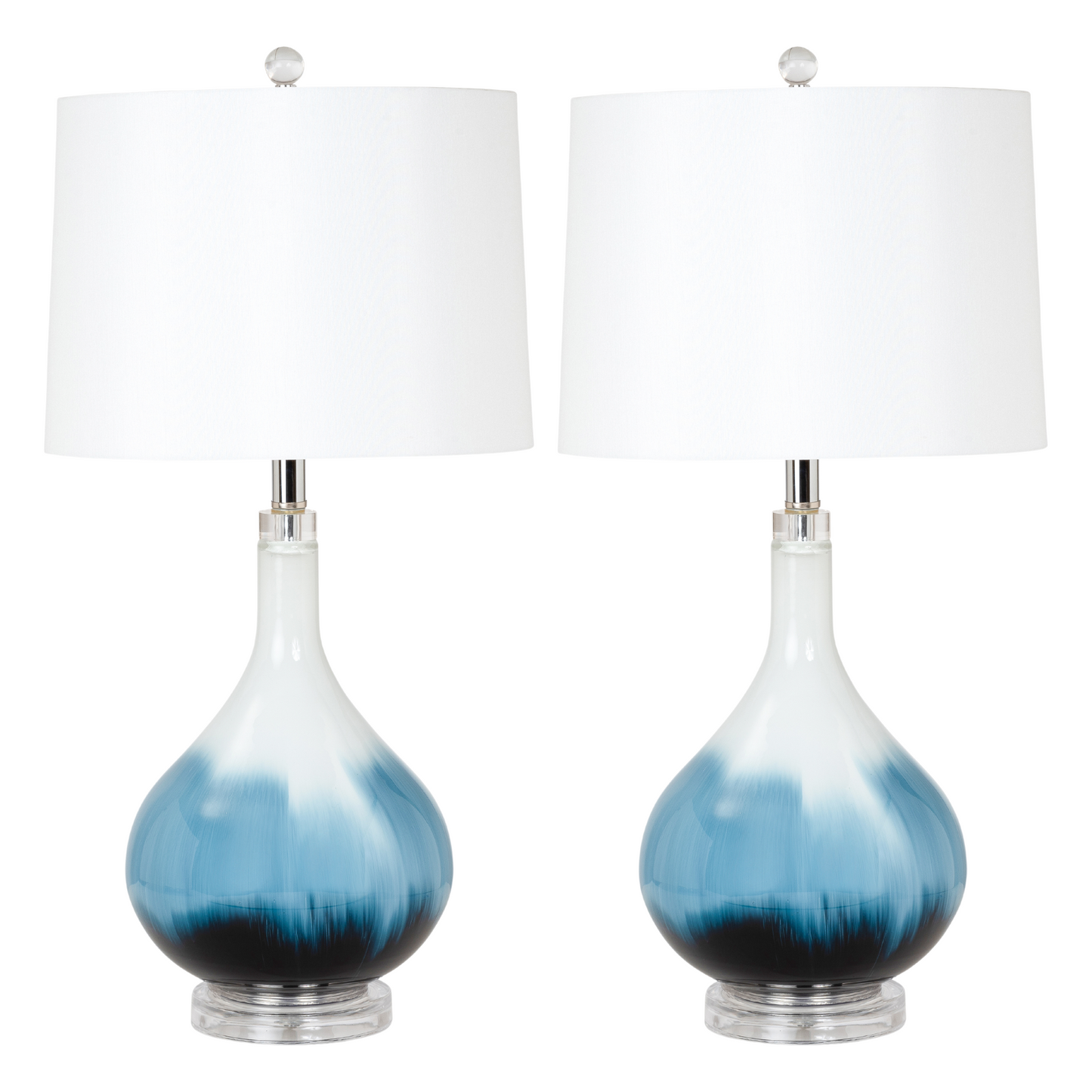 Lux Lighting Ombre 28" Stunning Blue Tone Glass Table Lamps with Linen Shade (Set of 2) 3-Way Switch