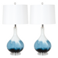 Lux Lighting Ombre 28" Stunning Blue Tone Glass Table Lamps with Linen Shade (Set of 2) 3-Way Switch