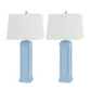 Lux Lighting Stunning Shutter Blue Table Lamps with Linen Shade, USB Charging port (Set of 2) 3-Way Switch