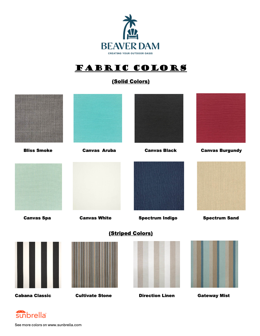 Beaver Dam Cushion Options