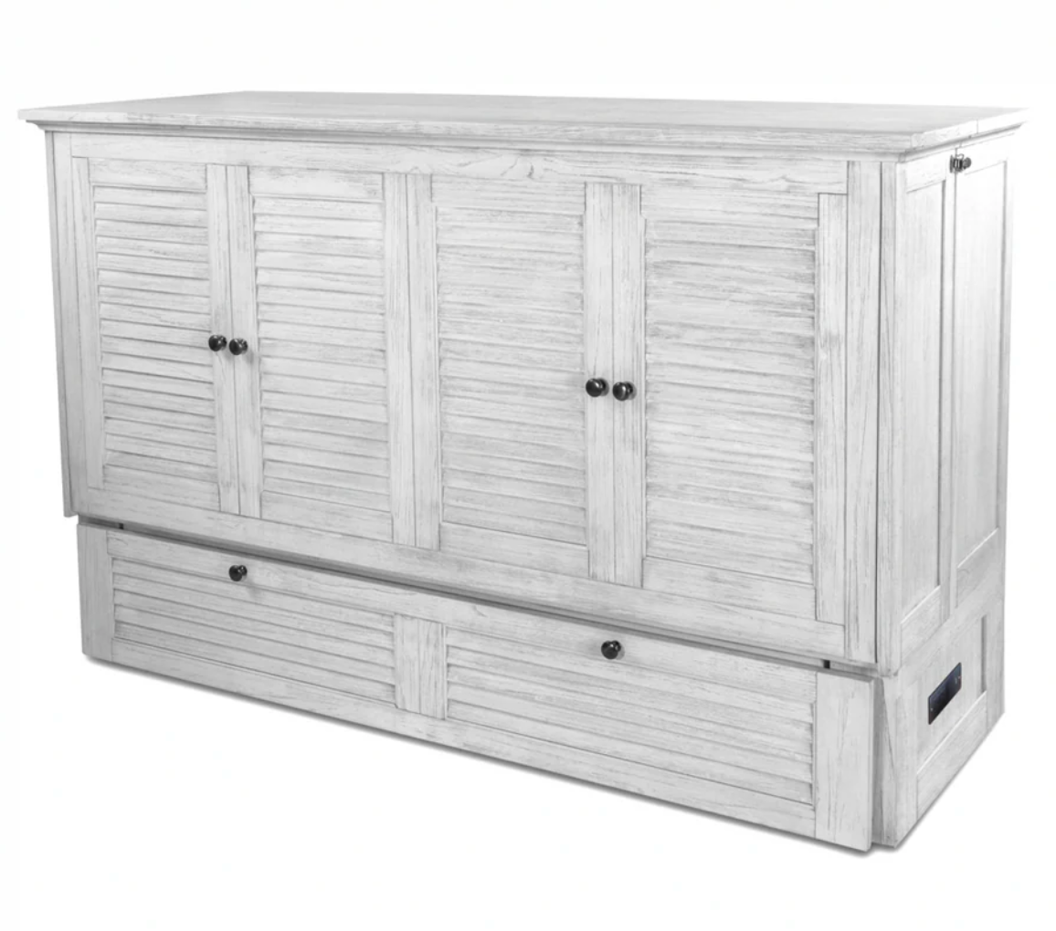 Surfside Queen Cabinet Murphy Bed with Memory Foam Mattress. Weathered White finish