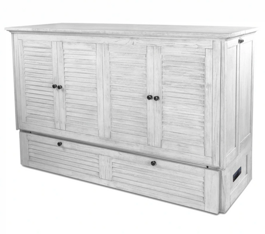 Surfside Queen Cabinet Murphy Bed with Memory Foam Mattress. Weathered White finish