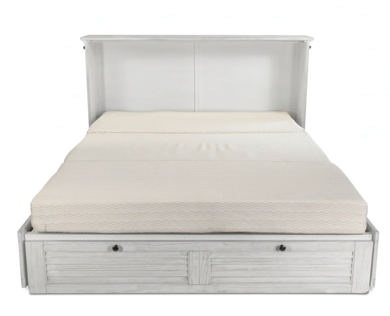 Surfside Queen Cabinet Murphy Bed with Memory Foam Mattress. Weathered White finish