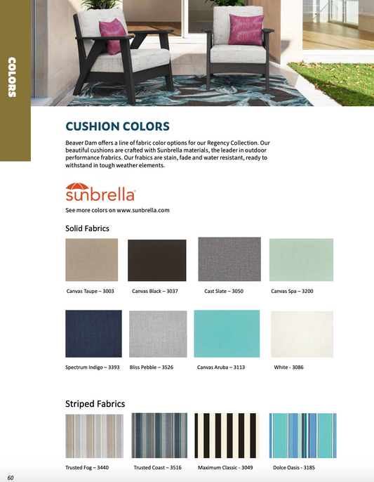 Beaver Dam Cushion Options