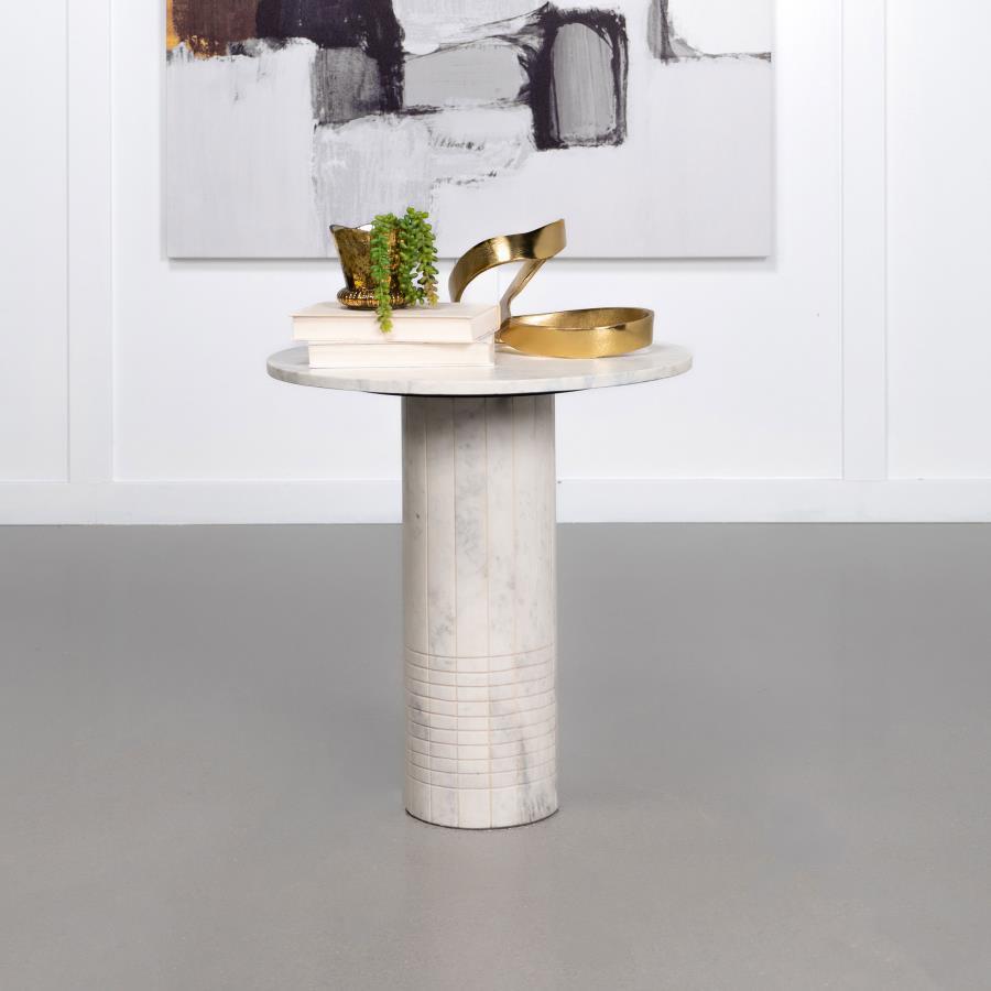 Astoria - Round Genuine Marble Side End Table - White