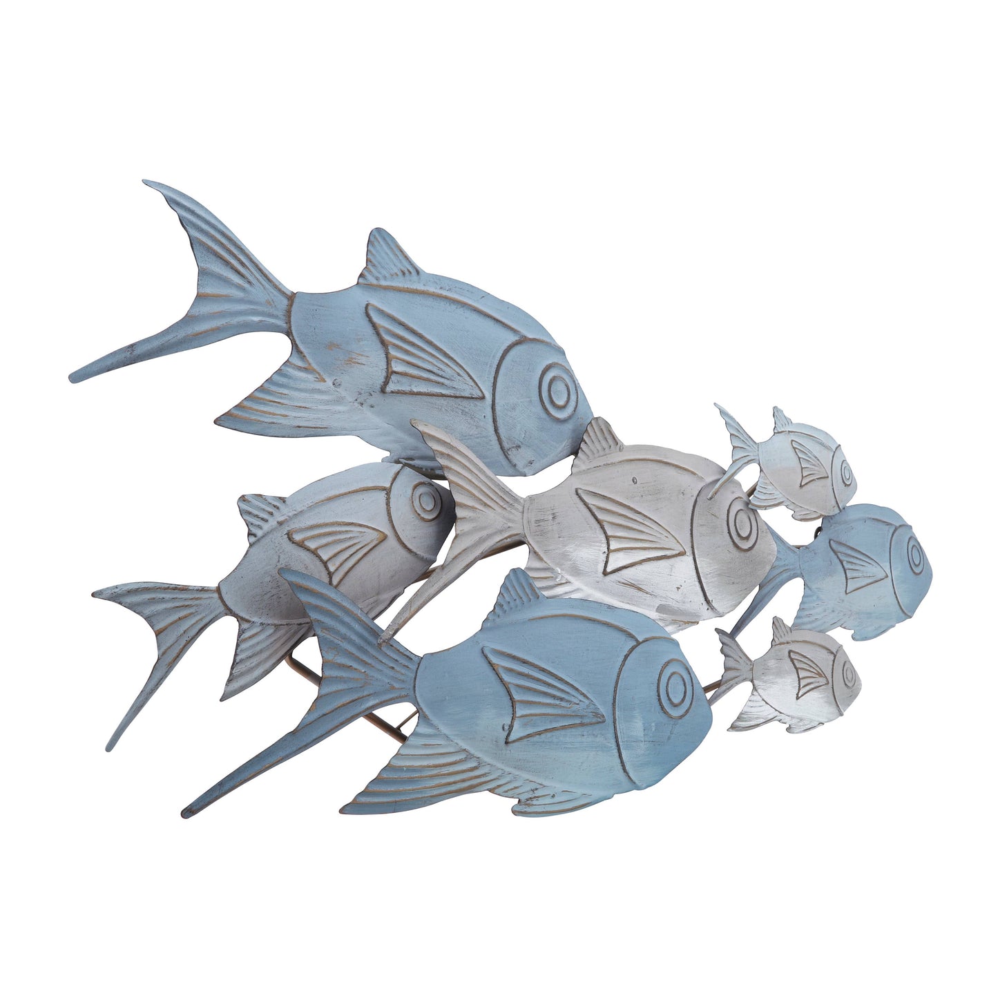 Wall Decor - Blue Metal Coastal School of Fish, 41x17 in.