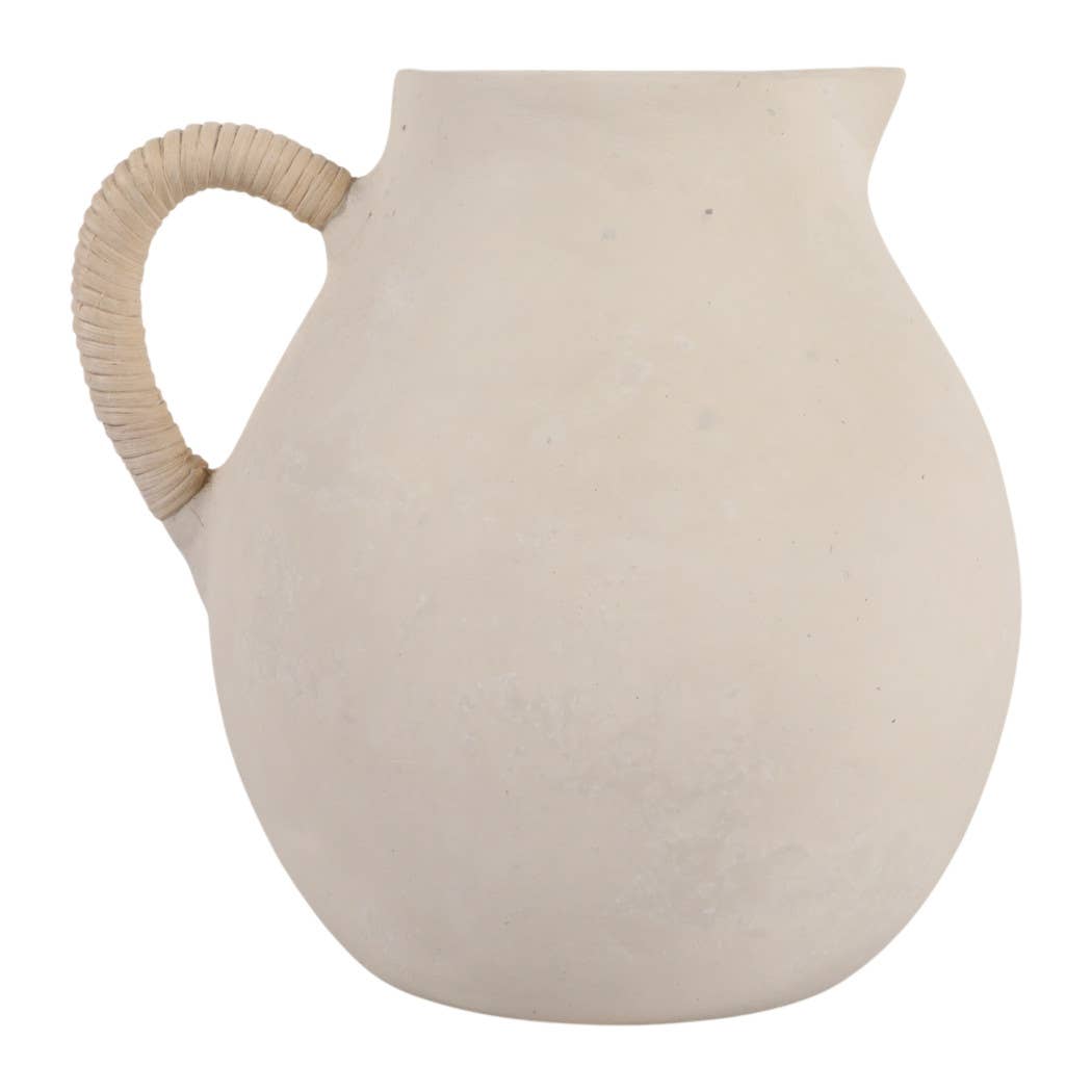 Vase - Ivory Pottery Paper Mache with Rattan Handle, 12 in
