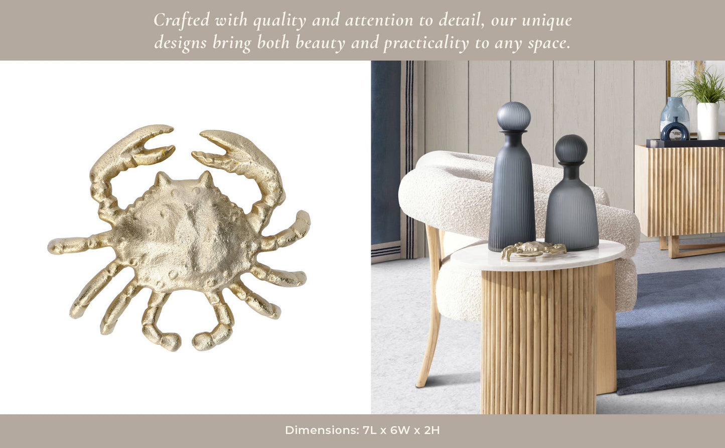 Decorative Figurine - Gold Metal Coastal Crab Decor, 7 in.