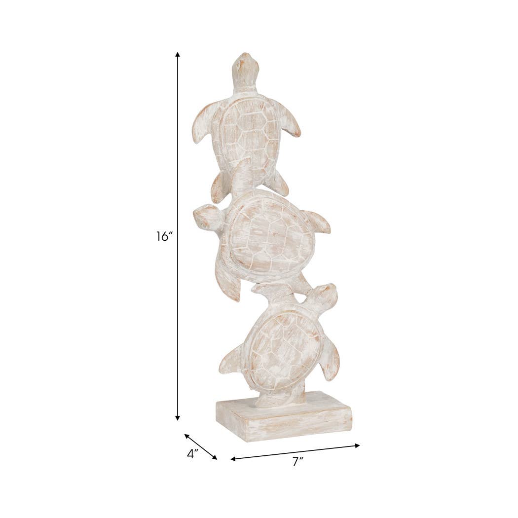 Figurine - Ivory/White Resin Stacked Sea Turtles, 16 in.