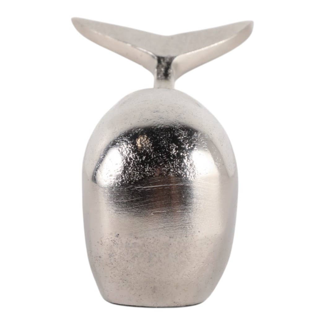 Decorative Figurine - Silver Metal Whale, 7 in.