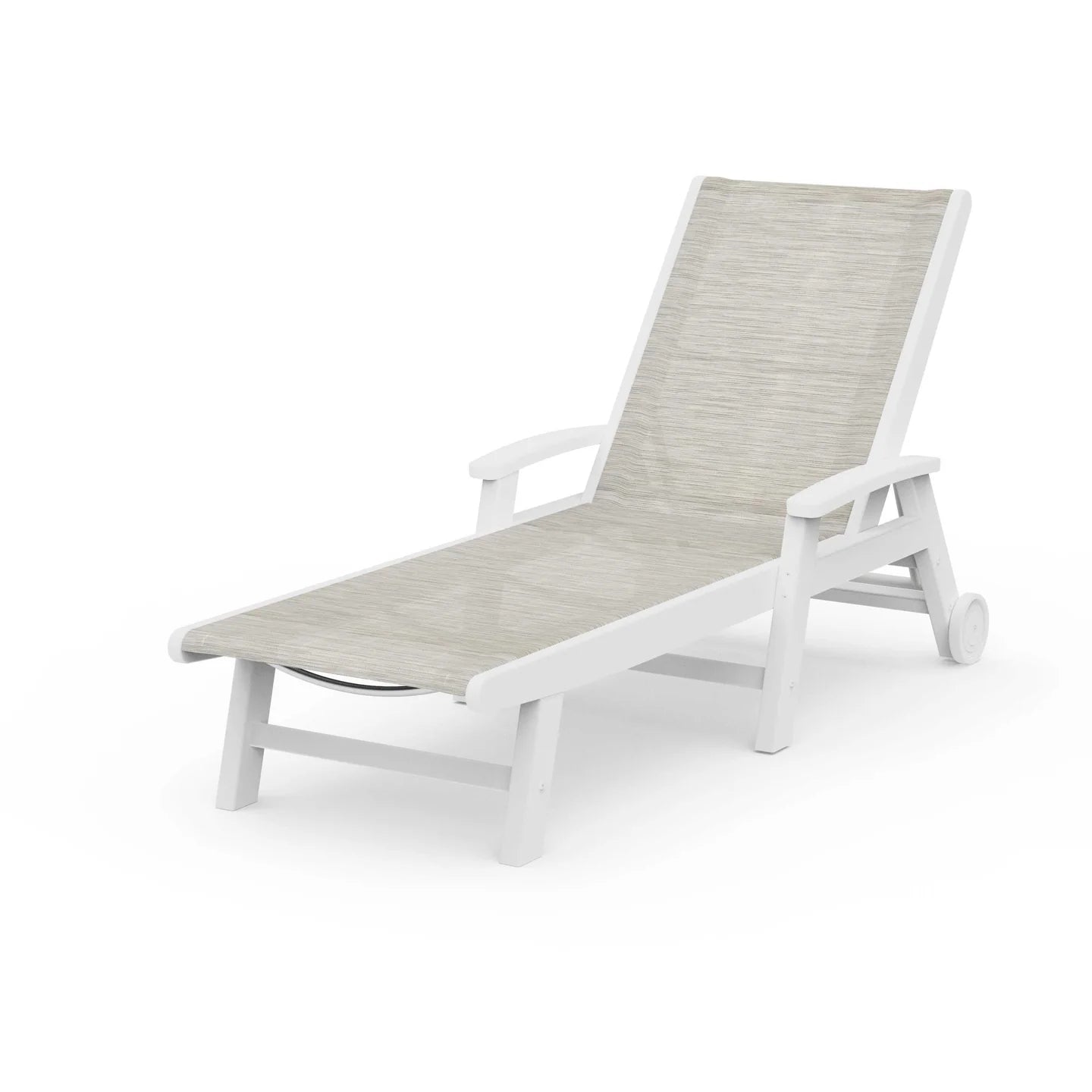 Polywood Coastal Chaise with Wheels in White / Birch Sling