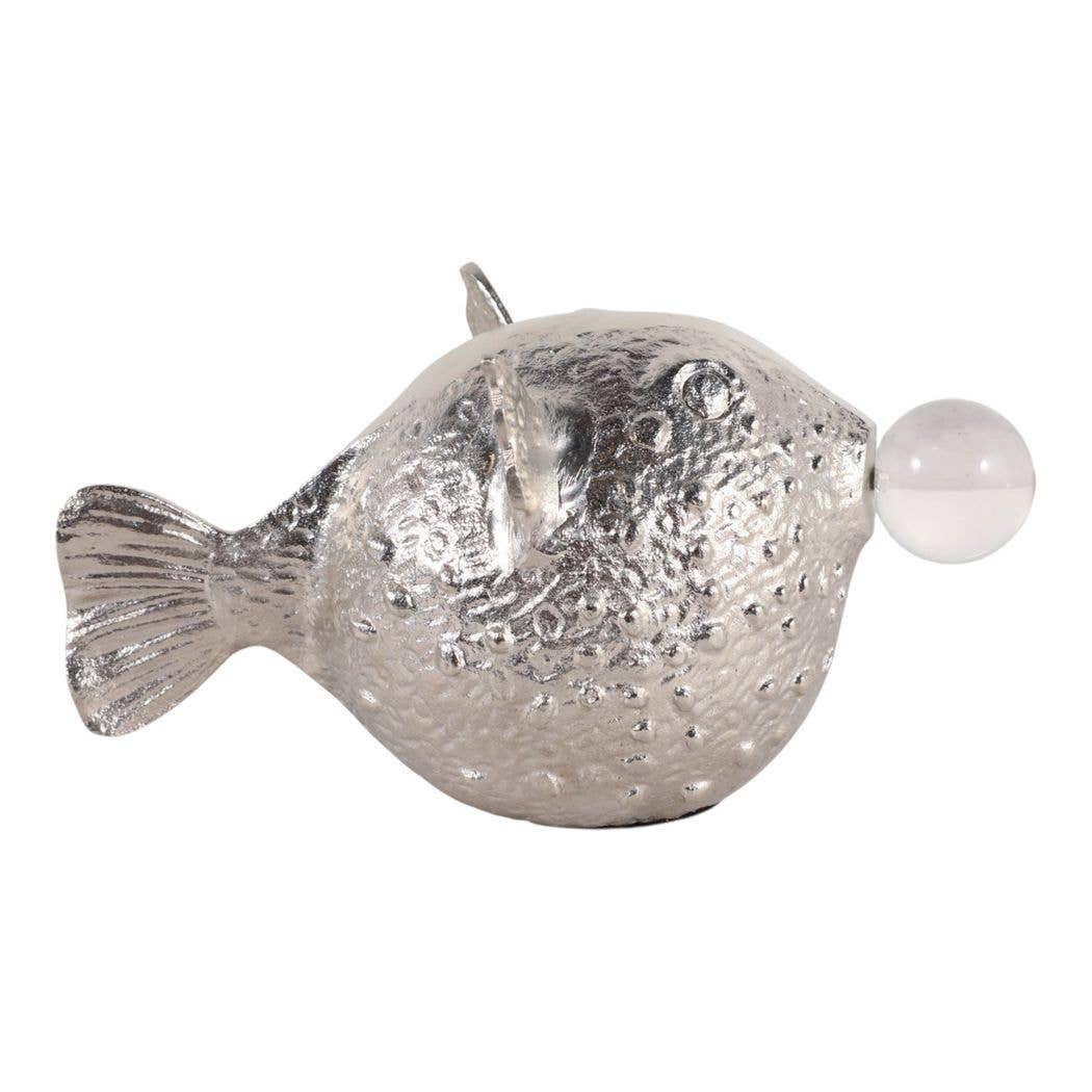 9" Aluminum Fish W/acrylic Ball, Silver
