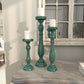 Traditional Teal Wooden Candle Holder Set