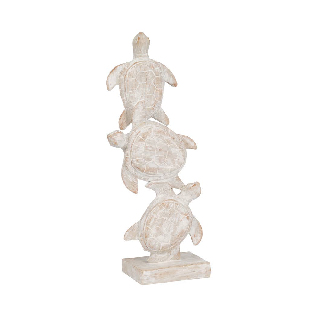 Figurine - Ivory/White Resin Stacked Sea Turtles, 16 in.